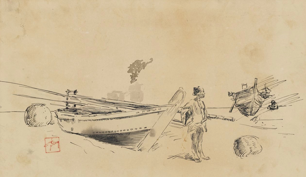 Due barche da pesca giapponesi sulla riva - Sterling and Francine Clark Art Institute, Williamstown